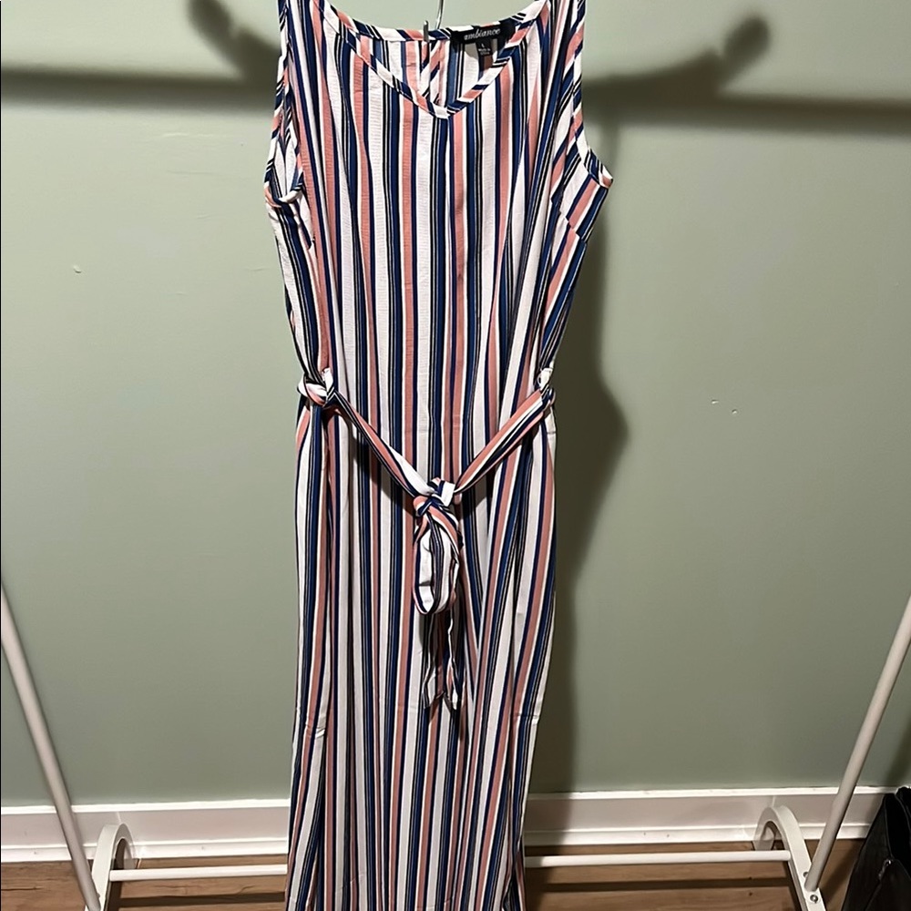 Striped Sleeveless Jumpsuit with Belt